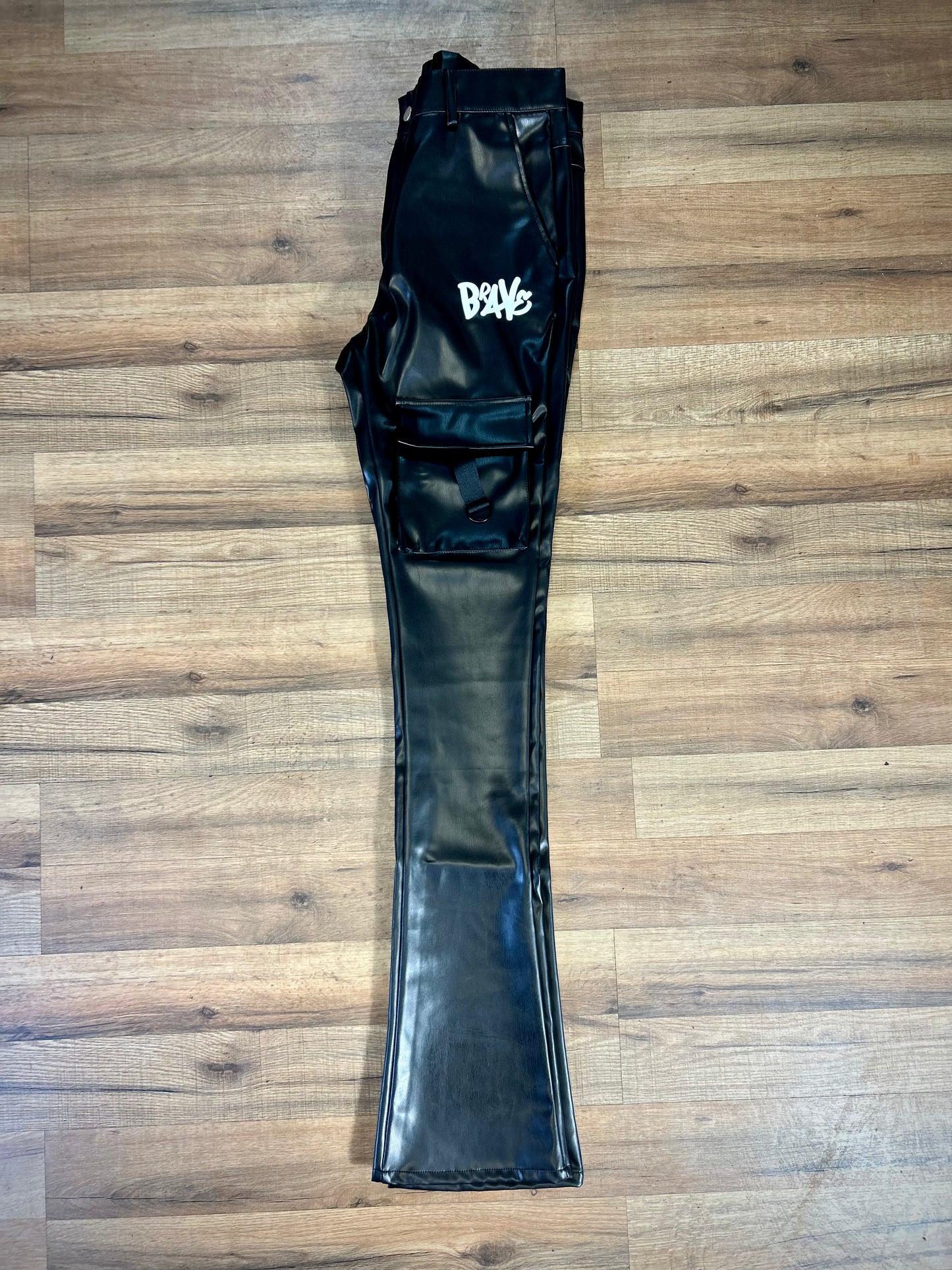 Brave Leather Jacket Shirt And Stacked Flare Pants Set